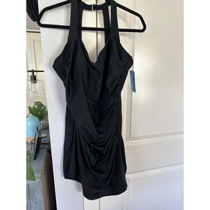 NEW NWT Sporti Black Swimsuit Bathing Suit Plus Size Dress One Piece Tummy Contr